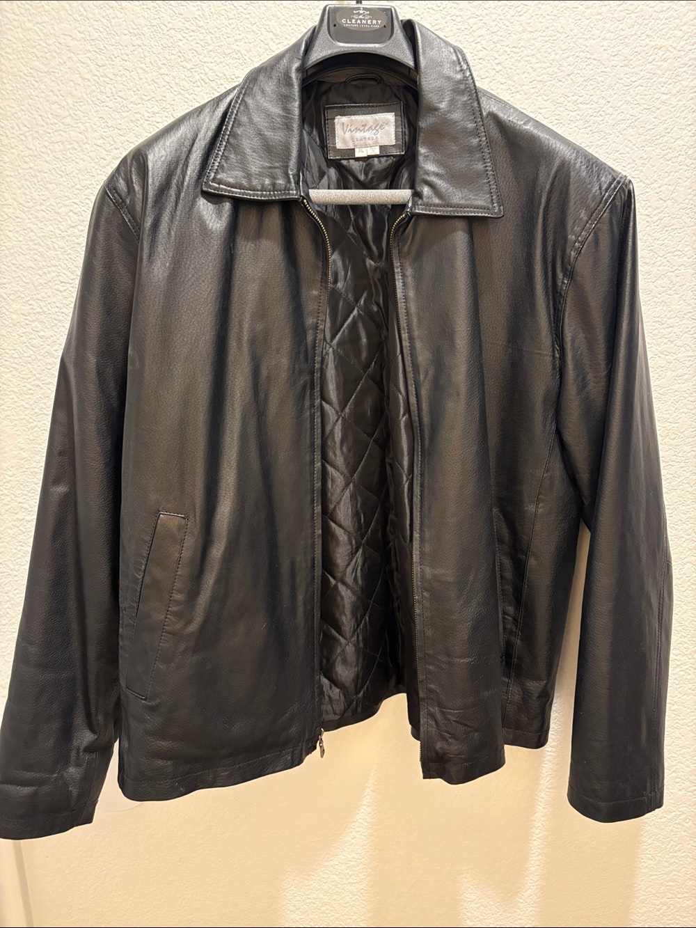 Men's Black Leather Bomber Jacket with Quilted Lining